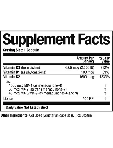 Arthur Andrew KD Ultra / Вітамін Д3 2500 МО рослинний + вітамін К 90 капсул, фото 2 від магазину біодобавок nutrido.shop