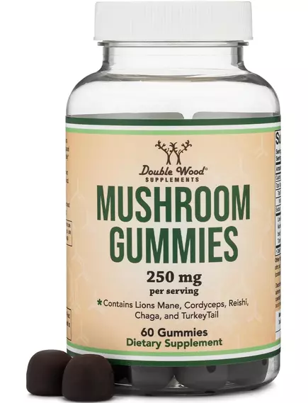 Double Wood Mushroom Gummies / Комплекс грибів 5 видів 250 мг 60 жувальних цукерок від магазину біодобавок nutrido.shop