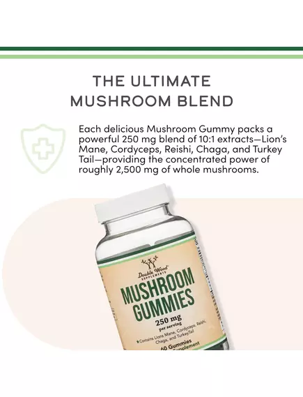 Double Wood Mushroom Gummies / Комплекс грибів 5 видів 250 мг 60 жувальних цукерок, фото 3 від магазину біодобавок nutrido.shop