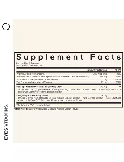 CODEAGE EYES VITAMINS / ВІТАМІНИ ДЛЯ ЗДОРОВ'Я ОЧЕЙ 120 КАПСУЛ, фото 5 від магазину біодобавок nutrido.shop
