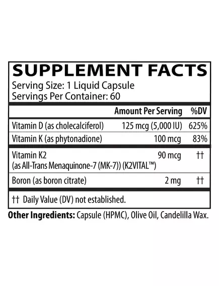 Neurobiologix D3 5000 + K1/K2 / Вітамін Д3 5000 МО + К1/К2 60 капсул, фото 2 від магазину біодобавок nutrido.shop