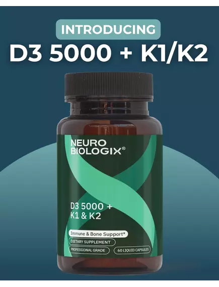 Neurobiologix D3 5000 + K1/K2 / Вітамін Д3 5000 МО + К1/К2 60 капсул, фото 3 від магазину біодобавок nutrido.shop