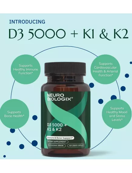 Neurobiologix D3 5000 + K1/K2 / Вітамін Д3 5000 МО + К1/К2 60 капсул, фото 5 від магазину біодобавок nutrido.shop