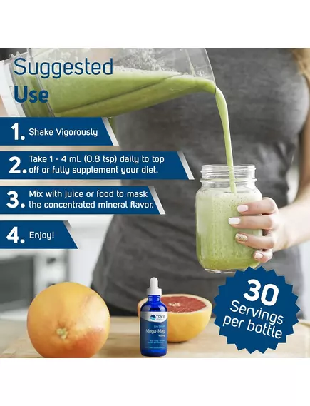 Trace Minerals Mega-Mag / Магний с низким содержанием натрия 400 мг 118 мл, фото 7 в магазине биодобавок nutrido.shop