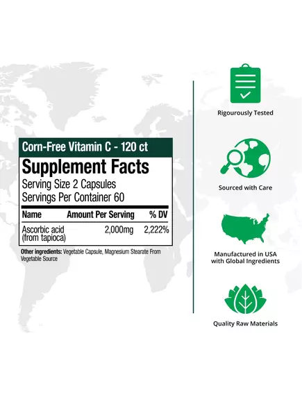 NutraMedix Vitamin C Corn-Free / Вітамін C без кукурудзи 1000 мг антиоксидант 120 капсул, фото 2 від магазину біодобавок nutrido.shop