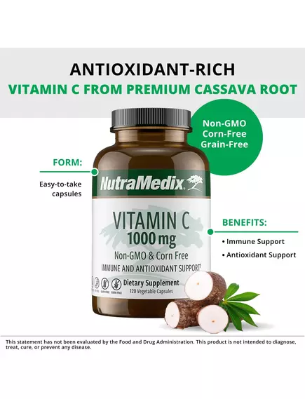NutraMedix Vitamin C Corn-Free / Вітамін C без кукурудзи 1000 мг антиоксидант 120 капсул, фото 4 від магазину біодобавок nutrido.shop