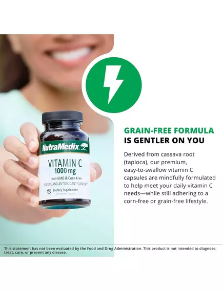 NutraMedix Vitamin C Corn-Free / Вітамін C без кукурудзи 1000 мг антиоксидант 120 капсул, фото 5 від магазину біодобавок nutrido.shop
