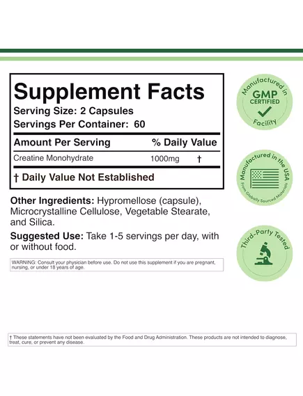 Double Wood Creatine Monohydrate / Креатин моногідрат 120 капсул, фото 2 від магазину біодобавок nutrido.shop