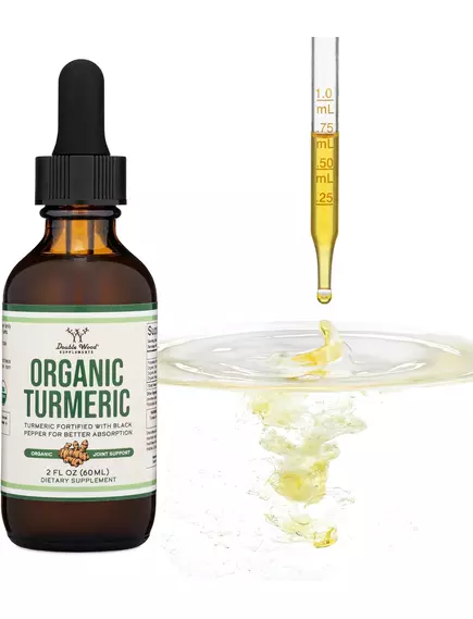 Double Wood Organic Turmeric / Куркума органічна з чорним перцем без алкоголю 60 мл, фото 3 від магазину біодобавок nutrido.shop