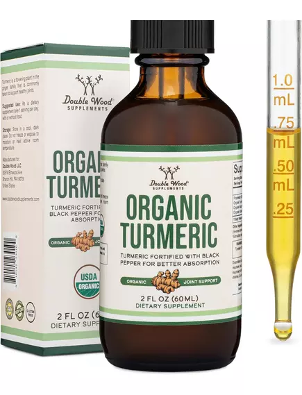 Double Wood Organic Turmeric / Куркума органічна з чорним перцем без алкоголю 60 мл, фото 4 від магазину біодобавок nutrido.shop