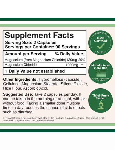 Double Wood Magnesium Chloride / Магній хлорид 1000 мг 180 капсул, фото 2 від магазину біодобавок nutrido.shop