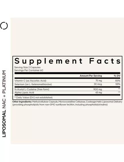 CodeAge Liposomal NAC+ Platinum / Ліпосомальний NAC N-ацетил L-цистеїн 120 капсул, фото 2 від магазину біодобавок nutrido.shop