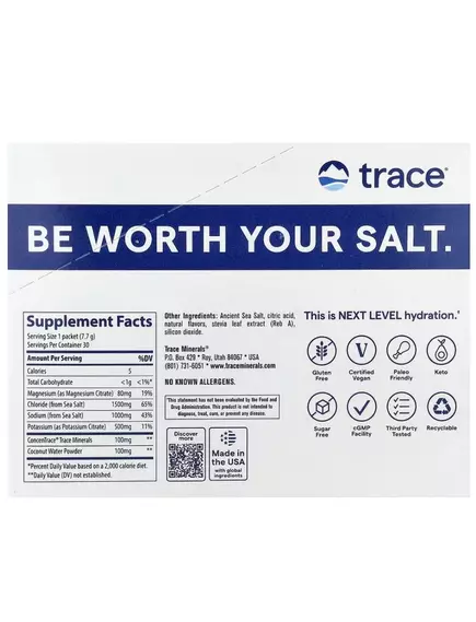 Електроліти зі смаком солоного цитруса 30 саше / ZeroLyte Salty Citrus, Trace Minerals, фото 9 в магазине биодобавок nutrido.shop