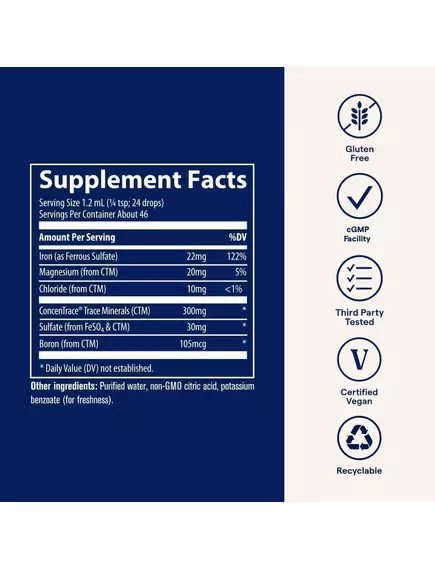 Trace Minerals Ionic Iron / Ионизированное железо 22 мг 56 мл, фото 9 в магазине биодобавок nutrido.shop