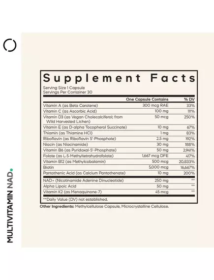CodeAge Multivitamin NAD / Мультивітамінний комплекс із НАД+ 30 капсул, фото 2 від магазину біодобавок nutrido.shop