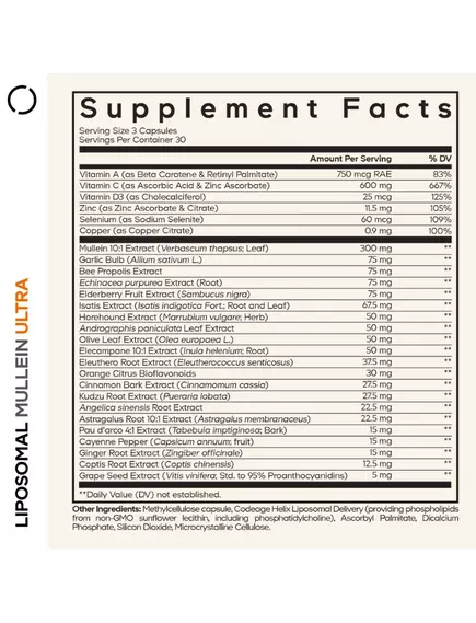 CodeAge Liposomal Mullein Ultra / Ліпосомальний коров'як Ультра 90 капсул, фото 2 від магазину біодобавок nutrido.shop
