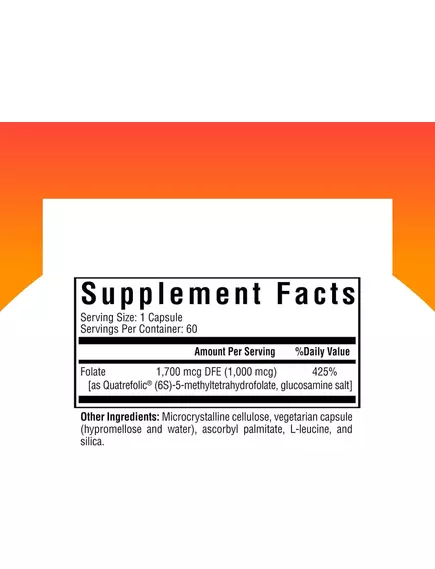 Seeking Health L-5-MTHF / Метилфолат витамин Б9 1700 мкг 60 капсул, фото 10 в магазине биодобавок nutrido.shop