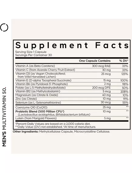 CodeAge Men's Daily Multivitamin 50 / Мультивітамінний комплекс для чоловіків віком від 50 років 30 капсул, фото 2 від магазину біодобавок nutrido.shop