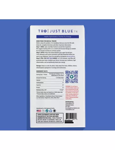 Troscriptions Just Blue / Метиленовий синій 16 мг 4 пастилки, фото 2 від магазину біодобавок nutrido.shop