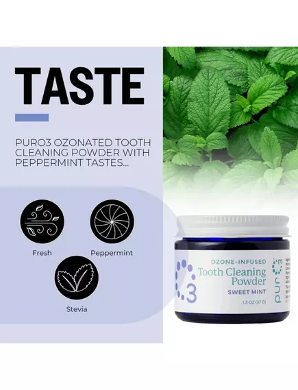 PURO3 OZONATED TOOTH CLEANING POWDER / ПОРОШОК ДЛЯ ЧИЩЕННЯ ЗУБІВ БЕЗ ФТОРУ ОЗОНОВАНИЙ 37 Г, фото 5 від магазину біодобавок nutrido.shop