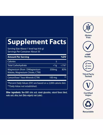 Trace Minerals Stress-X Magnesium Powder / Магній малат зі смаком малини та лимона порошок 460 г, фото 8 в магазине биодобавок nutrido.shop
