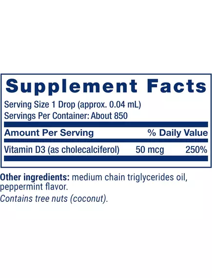 Life Extension Vitamin D3 Liquid (Mint) / Вітамін Д3 зі смаком м'яти 50 mcg (2000 МО) 29,57 мл, фото 6 в магазине биодобавок nutrido.shop