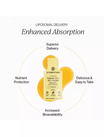 Cymbiotika Vitamin D3 + K2 + CoQ10 / Вітаміни Д3 4000 МО + K2 + Ку10 у ліпосомальній формі 30 саше, фото 5 в магазине биодобавок nutrido.shop