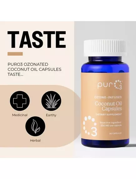 PurO3 Ozone‑Infused Coconut Oil Capsules / Озонована кокосова олія 500 мг 90 капсул, фото 2 від магазину біодобавок nutrido.shop