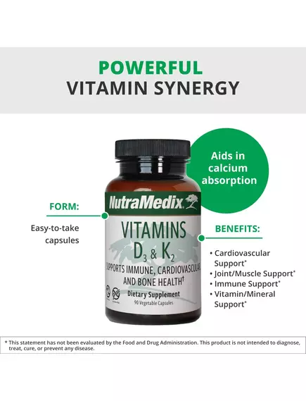 NutraMedix Vitamins D3 K2 / Витамин Д3 К2 90 капсул, фото 5 в магазине биодобавок nutrido.shop