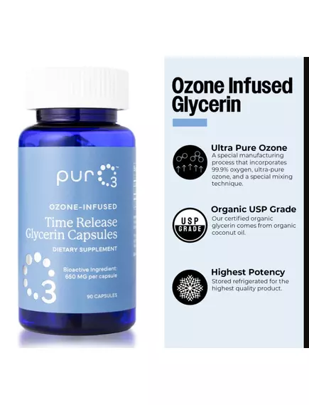 PurO3 Ozone Infused Glycerin / Гліцерин озонований органічний 90 капсул, фото 4 в магазине биодобавок nutrido.shop
