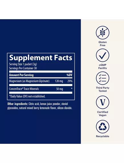 Trace Minerals Magnesium Glycinate Berry Lemonade / Магній гліцинат смак ягідного лимонаду 30 саше, фото 2 від магазину біодобавок nutrido.shop