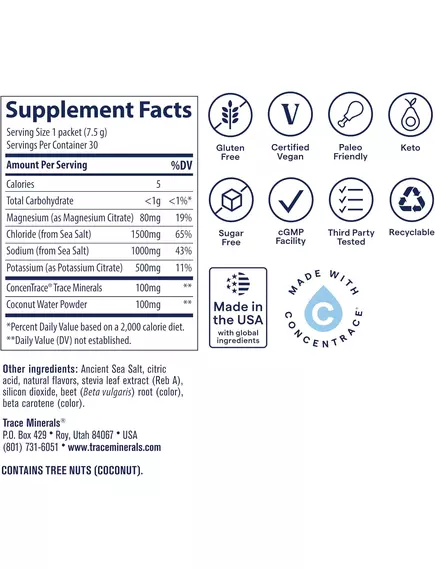 Trace Minerals ZeroLyte Salty Tropical / Електроліти смак солоного тропіка 30 саше, фото 2 від магазину біодобавок nutrido.shop