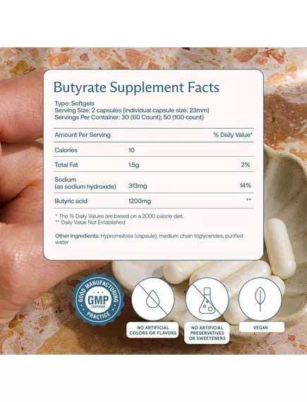 BodyBio Sodium Butyrate / Бутират Натрия 60 капс, фото 5 в магазине биодобавок nutrido.shop