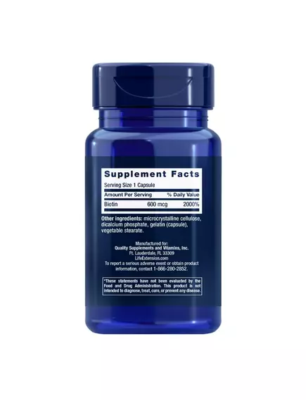 Life Extension Biotin / Біотин вітамін Б7 600 мкг 100 капсул, фото 2 в магазине биодобавок nutrido.shop
