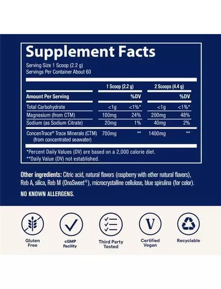 Trace Minerals ConcenTrace Daily Mineral Powder / Щоденні мінерали смак блакитної малини 132 г, фото 2 в магазине биодобавок nutrido.shop