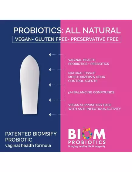 Biom Probiotics Vaginal Probiotic Suppository / Вагінальні супозиторії з пробіотиками 30 шт., фото 2 від магазину біодобавок nutrido.shop