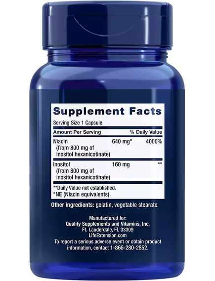 Life Extension Niacin No Flush B3 / Ніацин без почервоніння шкіри Б3 640 мг 100 капсул, фото 2 в магазине биодобавок nutrido.shop