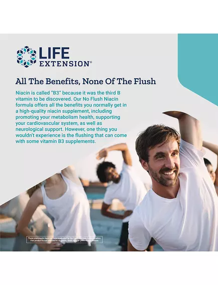 Life Extension Niacin No Flush B3 / Ніацин без почервоніння шкіри Б3 640 мг 100 капсул, фото 5 в магазине биодобавок nutrido.shop