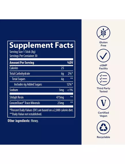 Trace Minerals Shilajit Honey Sticks / Смола мумійо фульвова кислота та мінерали 30 саше з медом, фото 2 від магазину біодобавок nutrido.shop