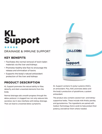 CellCore KL Support / Підтримання здорової функції нирок і печінки 120 капсул, фото 2 від магазину біодобавок nutrido.shop