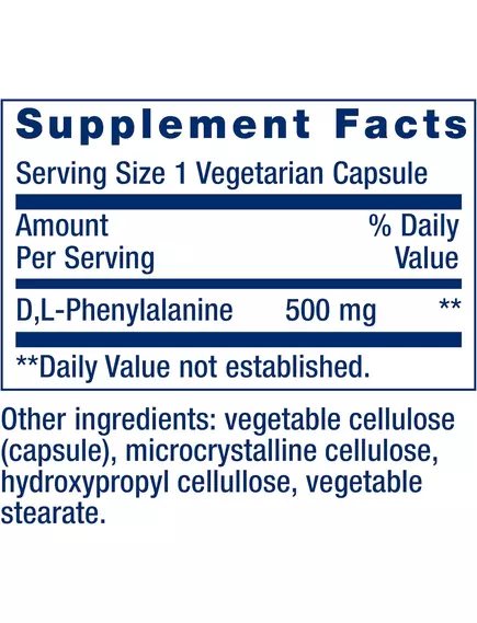 Life Extension D, L-Phenylalanine / D, L-фенілаланін підтримка настрою та нейротрансмітерів 100 к, фото 3 в магазине биодобавок nutrido.shop