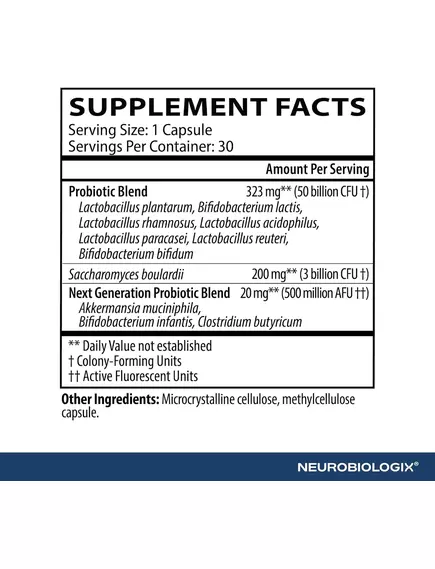 Neurobiologix Biotic Supreme 50 / Пробиотики 50 млрд КОЕ 30 капсул, фото 2 в магазине биодобавок nutrido.shop