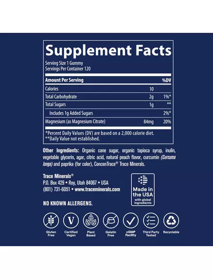 Trace Minerals Magnesium Gummies / Магній цитрат зі смаком персика 120 мармеладок, фото 10 від магазину біодобавок nutrido.shop
