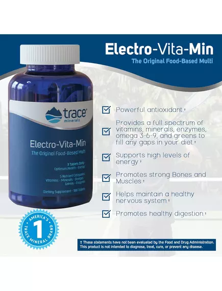 Trace Minerals Electro-Vita-Min / Мультивитаминный комплекс на основе пищевых продуктов 180 таблеток, фото 4 в магазине биодобавок nutrido.shop