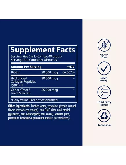 Trace Minerals Ionic Biotin + Collagen / Іонний біотин + колаген смак полуниці та манго 59 мл, фото 2 від магазину біодобавок nutrido.shop