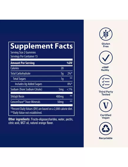 Trace Minerals Shilajit / Смола мумие фульвовая кислота и минералы 30 жевательных мармеладок, фото 2 в магазине биодобавок nutrido.shop