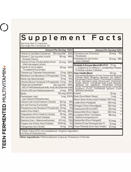 CODEAGE TEEN FERMENTED MULTIVITAMIN / МУЛЬТИВІТАМІНИ ДЛЯ ПІДЛІТКІВ 12-18 РОКІВ 60 КАПСУЛ, фото 12 від магазину біодобавок nutrido.shop