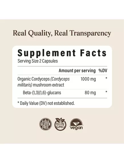 REAL MUSHROOMS CORDYCEPS / КОРДИЦЕПС ОРГАНІК 120 КАПСУЛ, фото 8 від магазину біодобавок nutrido.shop