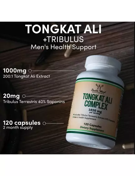 Double Wood Tongkat Ali Complex / Екстракт Тонгкат Алі 1020 mg 120 капсул, фото 4 від магазину біодобавок nutrido.shop