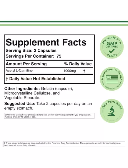 DOUBLE WOOD ACETYL L-CARNITINE / АЦЕТИЛ L-КАРНІТИН 150 КАПСУЛ, фото 4 від магазину біодобавок nutrido.shop